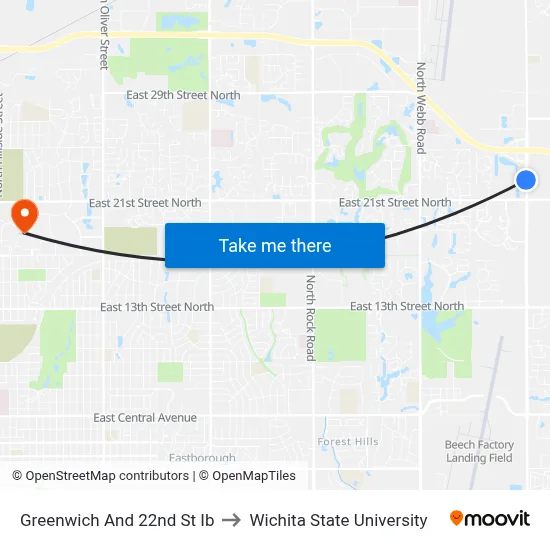 Greenwich And 22nd St Ib to Wichita State University map