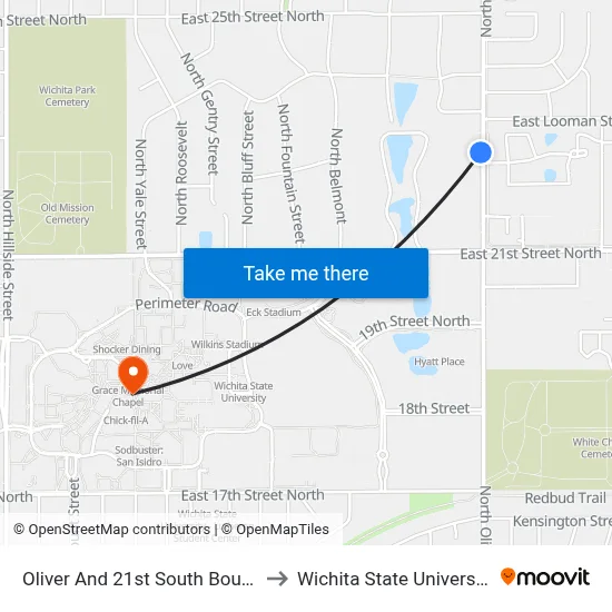 Oliver And 21st South Bound to Wichita State University map