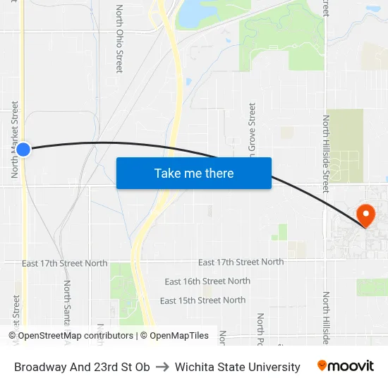 Broadway And 23rd St Ob to Wichita State University map