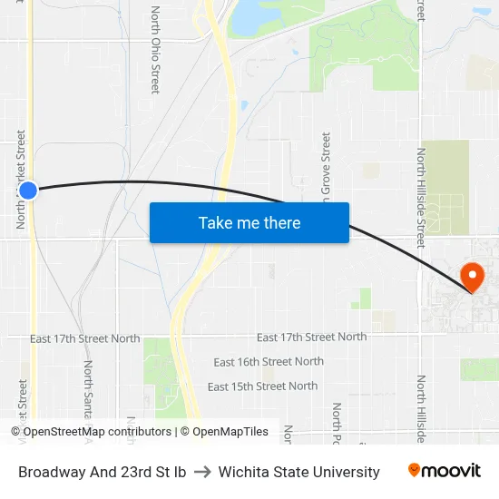 Broadway And 23rd St Ib to Wichita State University map