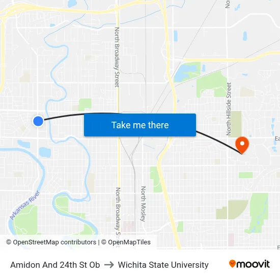 Amidon And 24th St Ob to Wichita State University map