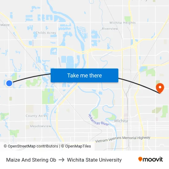 Maize And Stering Ob to Wichita State University map