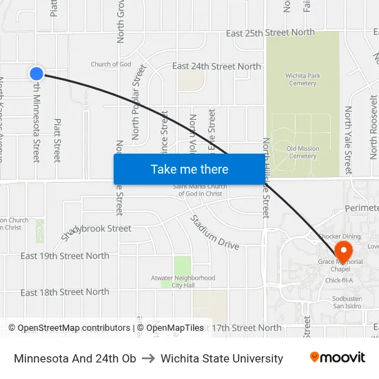 Minnesota And 24th Ob to Wichita State University map