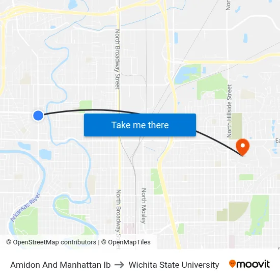 Amidon And Manhattan Ib to Wichita State University map