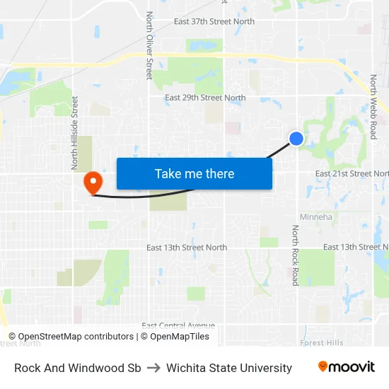 Rock And Windwood Sb to Wichita State University map