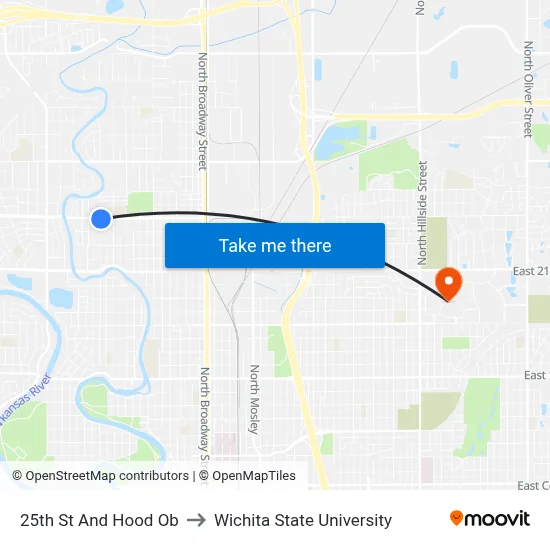 25th St And Hood Ob to Wichita State University map