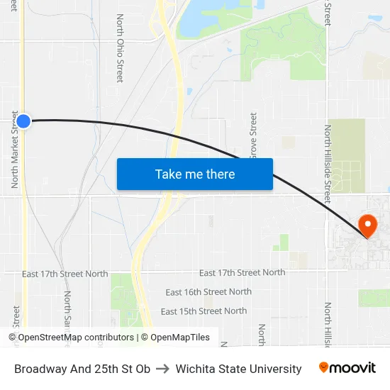 Broadway And 25th St Ob to Wichita State University map