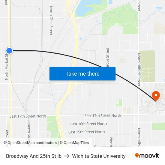 Broadway And 25th St Ib to Wichita State University map