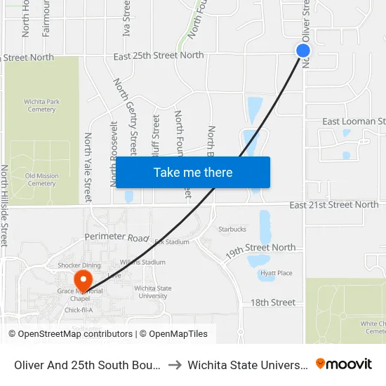 Oliver And 25th South Bound to Wichita State University map