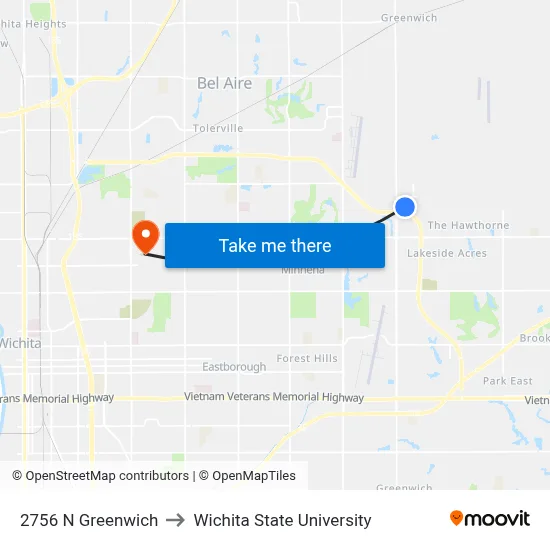 2756 N Greenwich to Wichita State University map