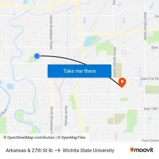 Arkansas & 27th St Ib to Wichita State University map