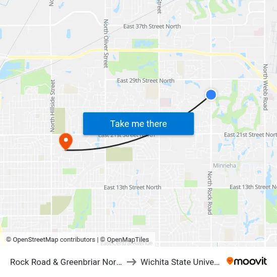 Rock Road & Greenbriar Northbd to Wichita State University map