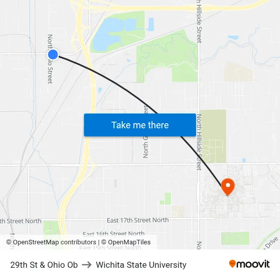 29th St & Ohio Ob to Wichita State University map
