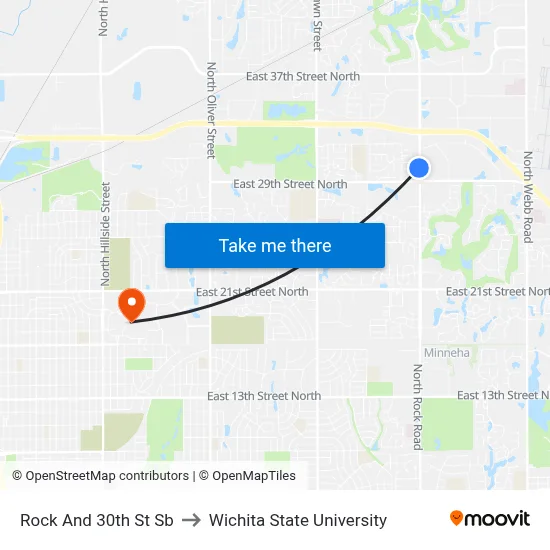 Rock And 30th St Sb to Wichita State University map