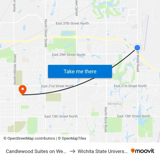 Candlewood Suites on Webb to Wichita State University map