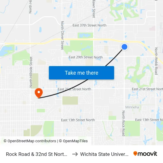 Rock Road & 32nd St Northbd to Wichita State University map