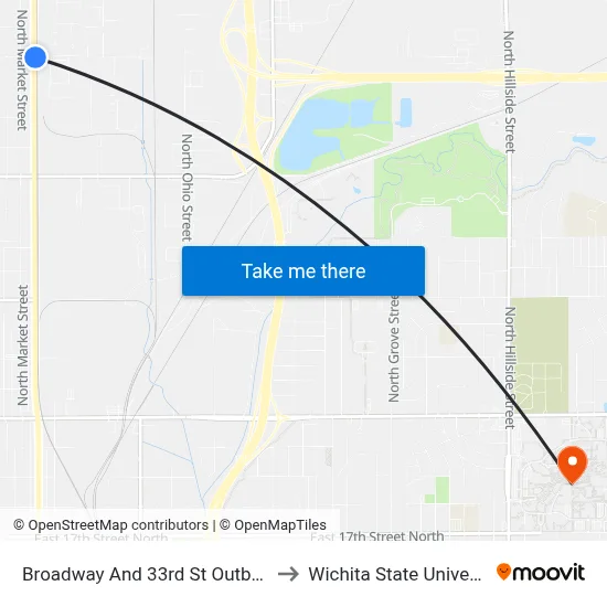Broadway And 33rd St Outbound to Wichita State University map