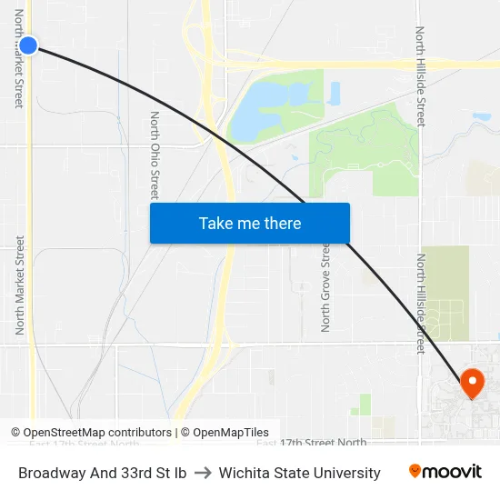 Broadway And 33rd St Ib to Wichita State University map