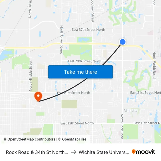 Rock Road & 34th St Northbd to Wichita State University map