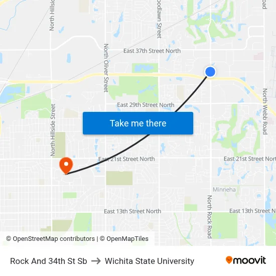 Rock And 34th St Sb to Wichita State University map