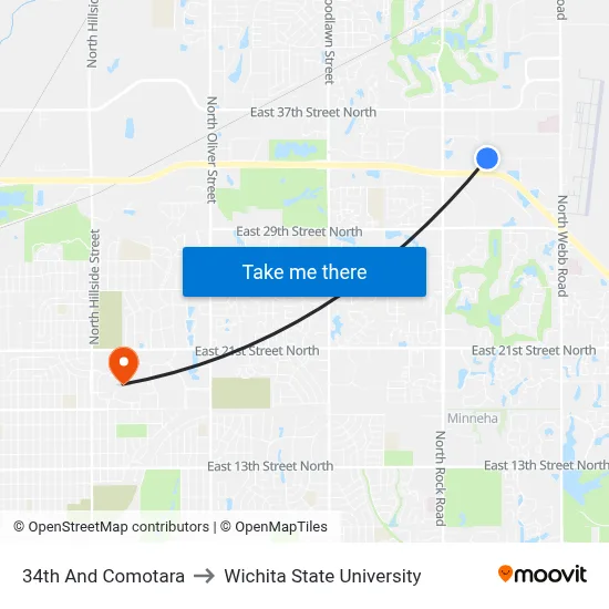 34th And Comotara to Wichita State University map