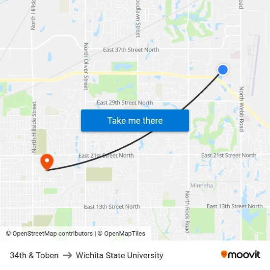 34th & Toben to Wichita State University map