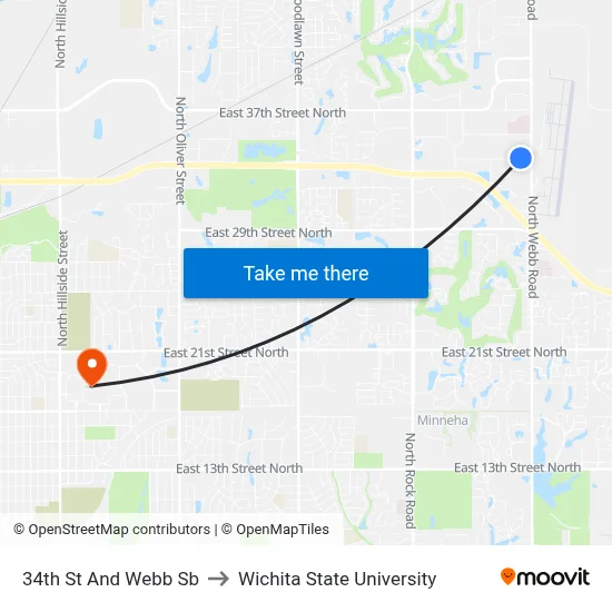 34th St And Webb Sb to Wichita State University map