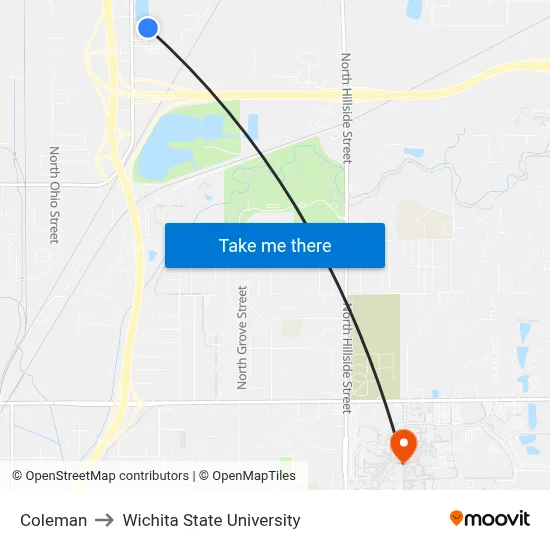 Coleman to Wichita State University map