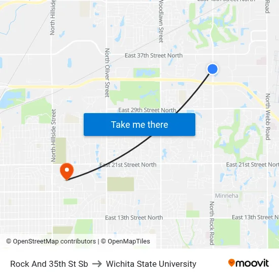 Rock And 35th St Sb to Wichita State University map