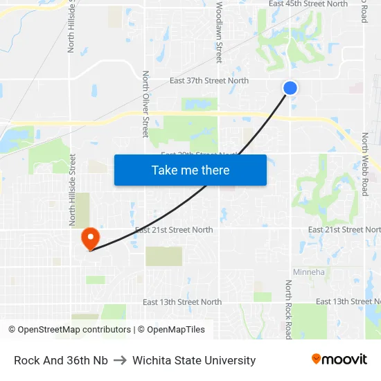 Rock And 36th Nb to Wichita State University map