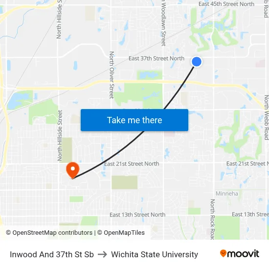 Inwood And 37th St Sb to Wichita State University map
