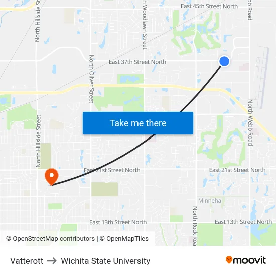 Vatterott to Wichita State University map