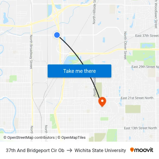 37th And Bridgeport Cir Ob to Wichita State University map