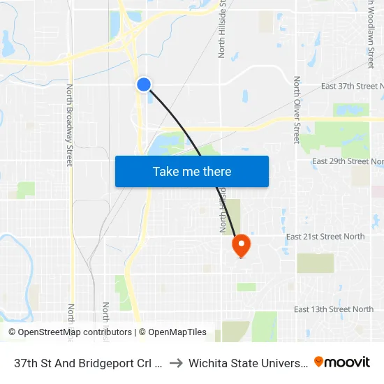 37th St  And Bridgeport Crl Ob to Wichita State University map