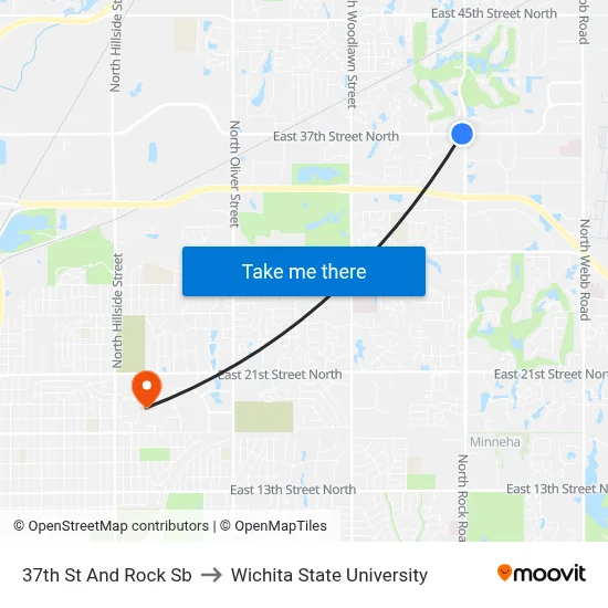 37th St And Rock Sb to Wichita State University map