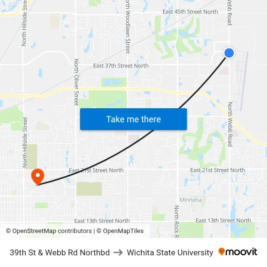 39th St & Webb Rd Northbd to Wichita State University map