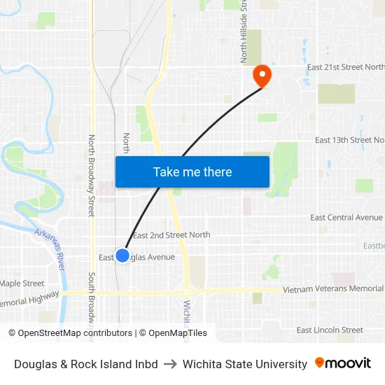Douglas & Rock Island Inbd to Wichita State University map