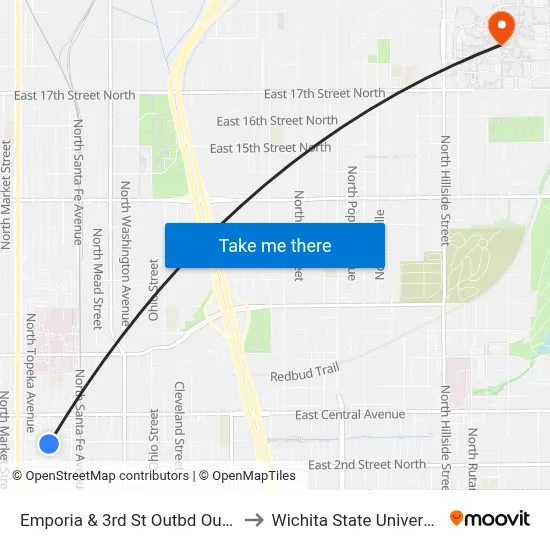 Emporia & 3rd St Outbd Outbd to Wichita State University map
