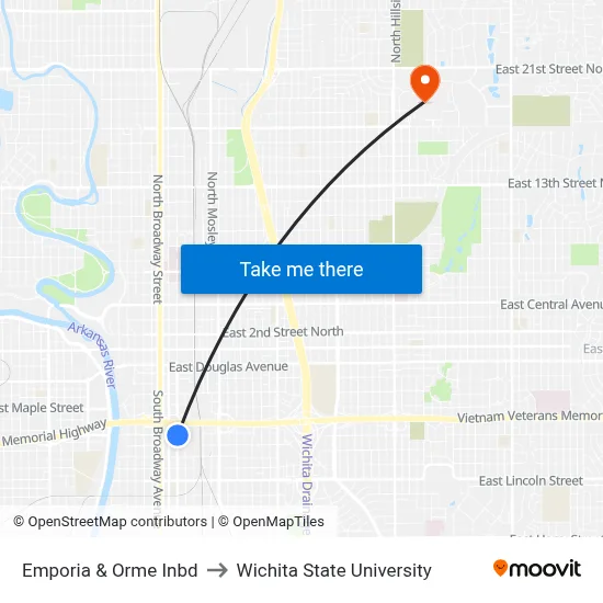 Emporia & Orme Inbd to Wichita State University map