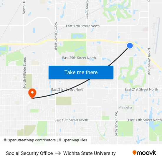 Social Security Office to Wichita State University map
