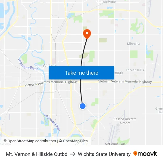 Mt. Vernon & Hillside Outbd to Wichita State University map