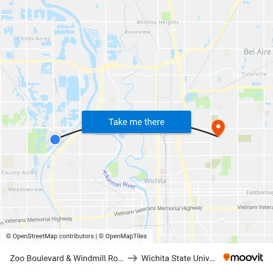 Zoo Boulevard & Windmill Road Sb to Wichita State University map