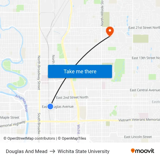 Douglas And Mead to Wichita State University map