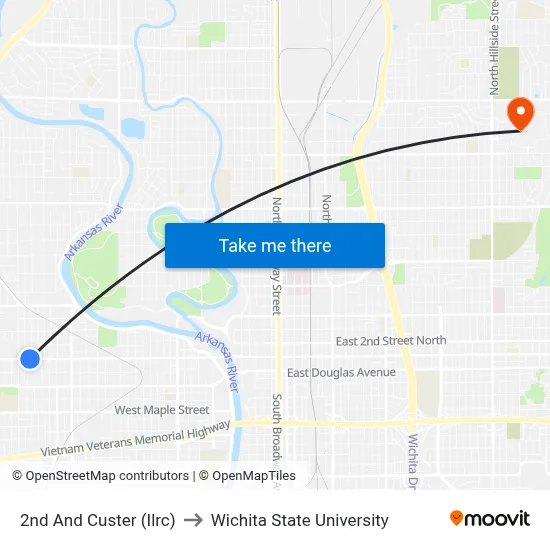 2nd And Custer (Ilrc) to Wichita State University map