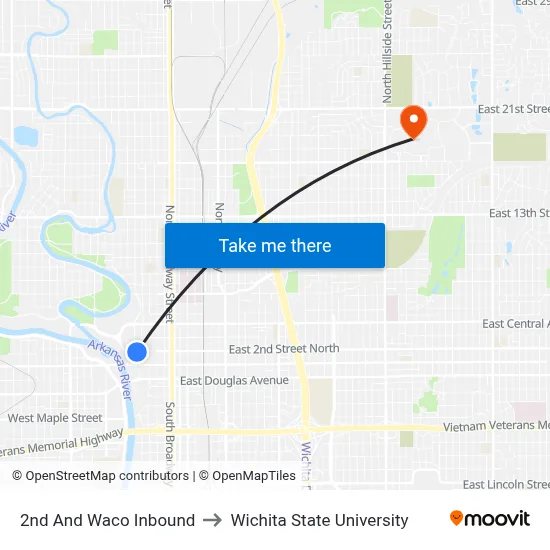 2nd And Waco Inbound to Wichita State University map