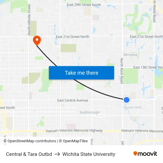Central & Tara Outbd to Wichita State University map