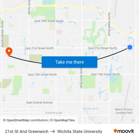 21st St And Greenwich to Wichita State University map