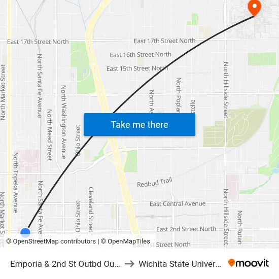 Emporia & 2nd St Outbd Outbd to Wichita State University map