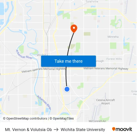 Mt. Vernon & Volutsia Ob to Wichita State University map