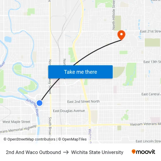 2nd And Waco Outbound to Wichita State University map